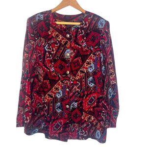 Elisabeth Williams Maximalist Print VTG Blouse Crested Buttons Size XL Statement